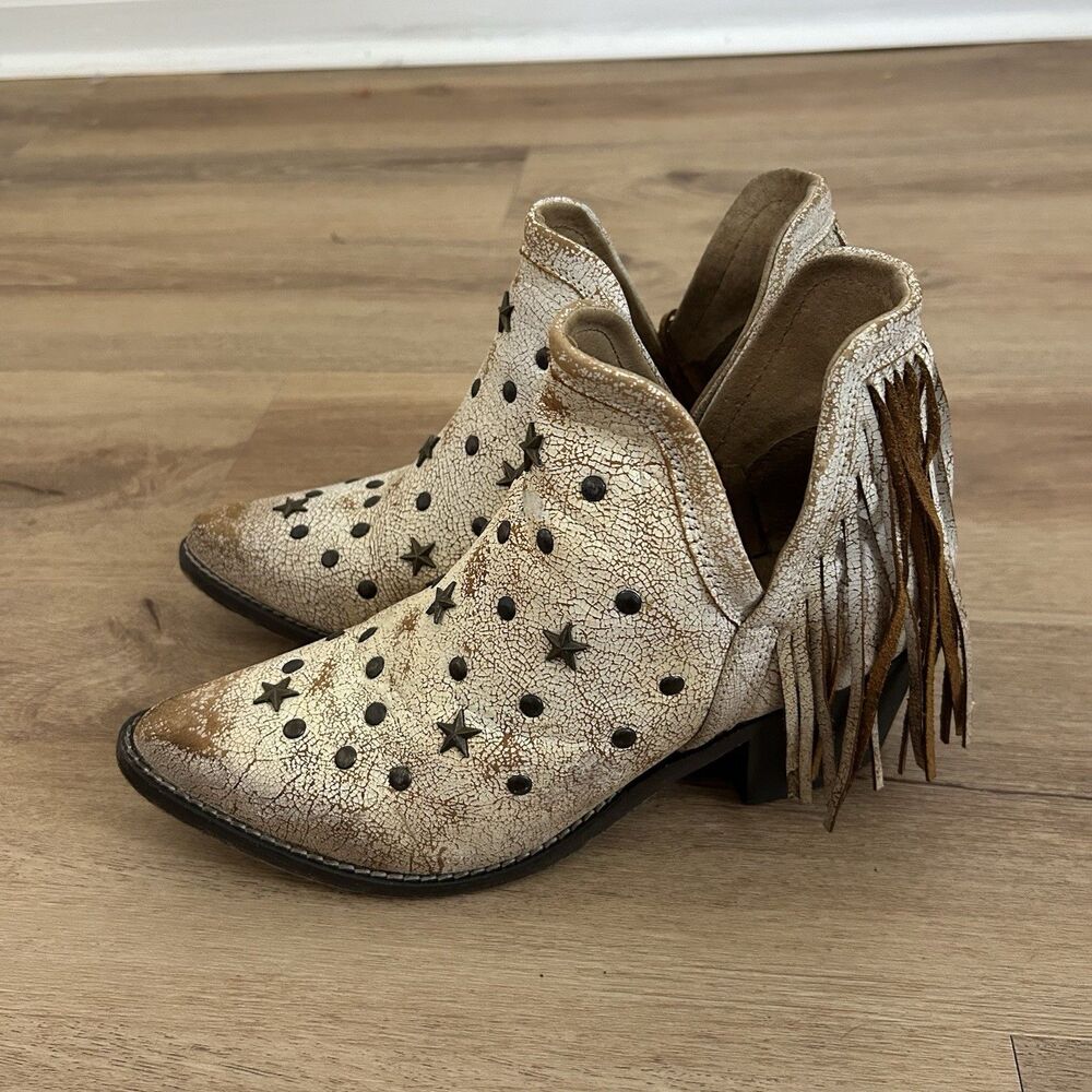 Circle G Corral 7.5 Boots Fringe Brown Leather Star Western Country Cowboy Ankle